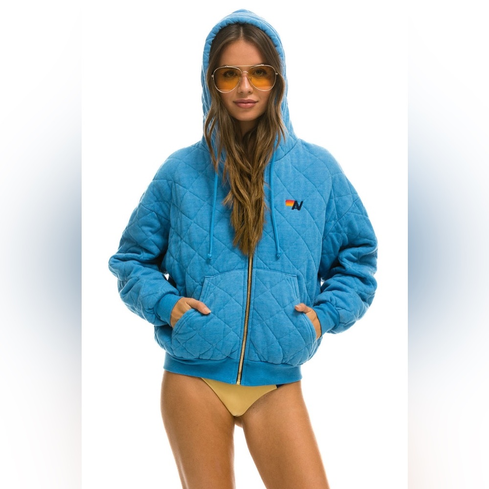 Aviator Nation QUILTED ZIP HOODIE RELAXED - OCEAN M